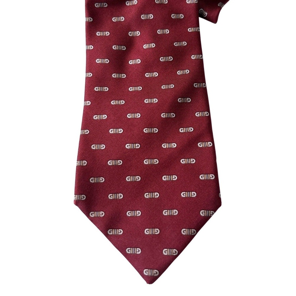 VTG Gucci Burgundy‎ Logo Silk Tie Made in Italy All-Over G Pattern Necktie